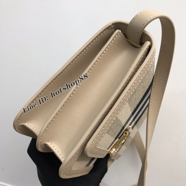 Burberry專櫃新款中號TB專屬標識鎖扣包 巴寶莉格紋棉質帆布女士單肩斜挎包 yxb1148